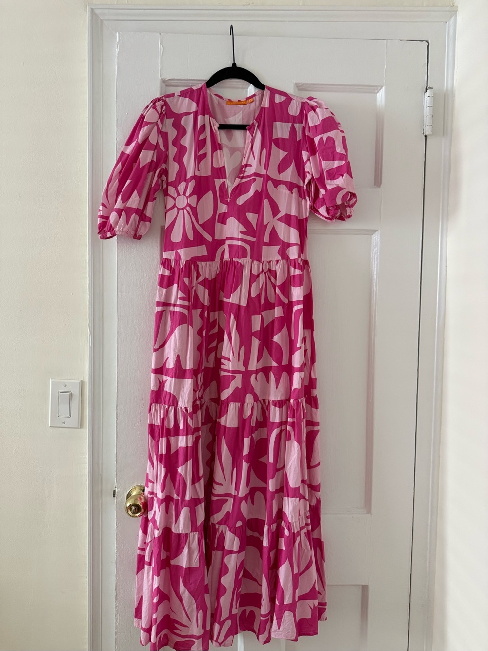 Oliphant Pink & Light Pink Abstract Floral Tiered Maxi Dress